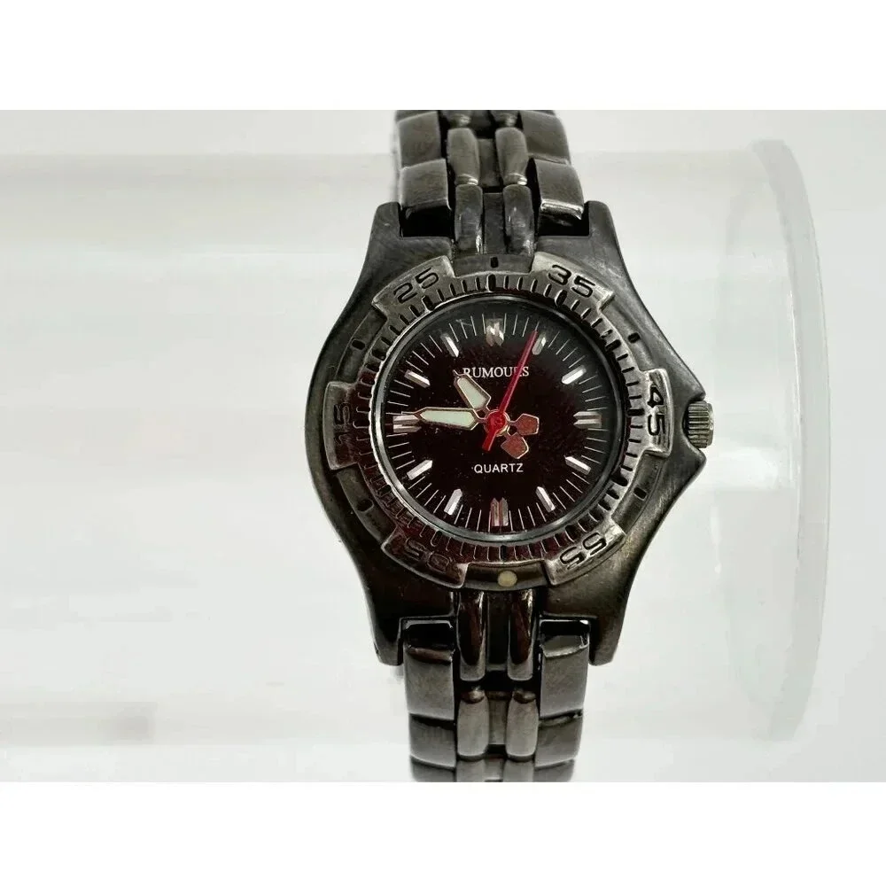 Vintage Dark Silver Toned Rumours Men's Chainlink Glow in the Dark Wristwatch